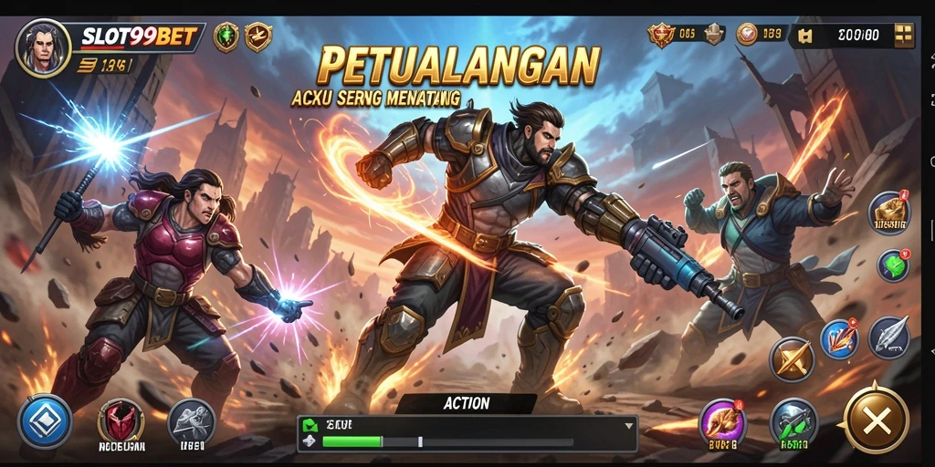 Tampilan antarmuka utama game SLOT99BET yang menampilkan aksi petualangan.